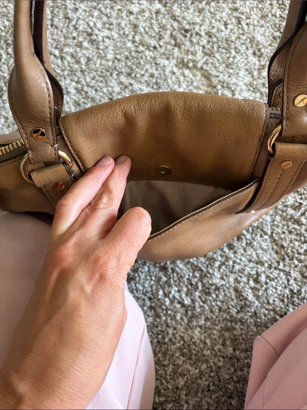 Michael Kors Tan Leather Tote with Gold-Tone Lock
